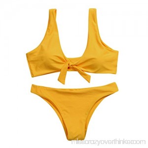 Womens Swimsuits,Bokeley Womens Two Piece Solid Color Bikini Set Push Up Padded Bra Bathing Suit Women Bow Knot Swimwear Yellow L B07BB86WXM